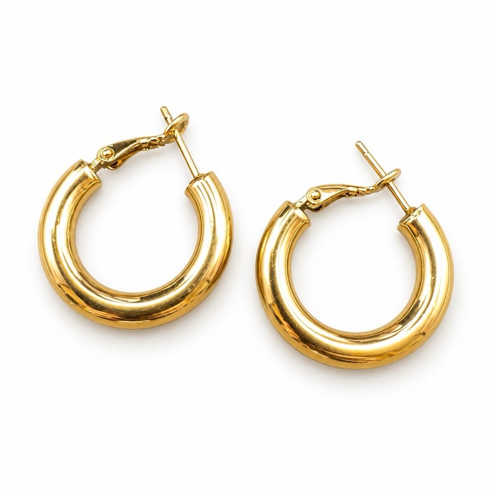 14K Gold Plated Smooth Hoop Earrings Polished Hinged Closure New Without Tags